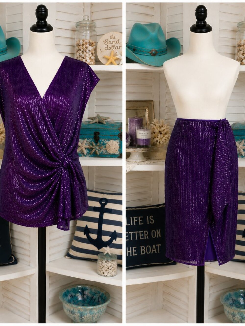 Purple‎ Sequin 2 Piece Set Formal Evening Wear Party Size S